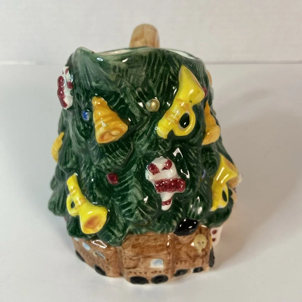 Vtg Earthenware Christmas Tree Sugar & Creamer Set w/Original Box Kitchen Decor
